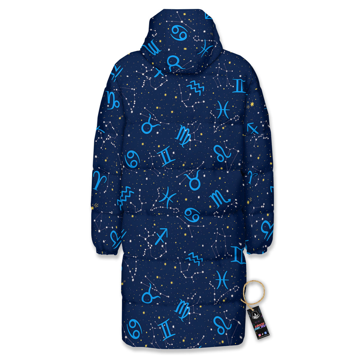 Zodiac Symbols Blue Print Pattern Long Down Jacket-grizzshop