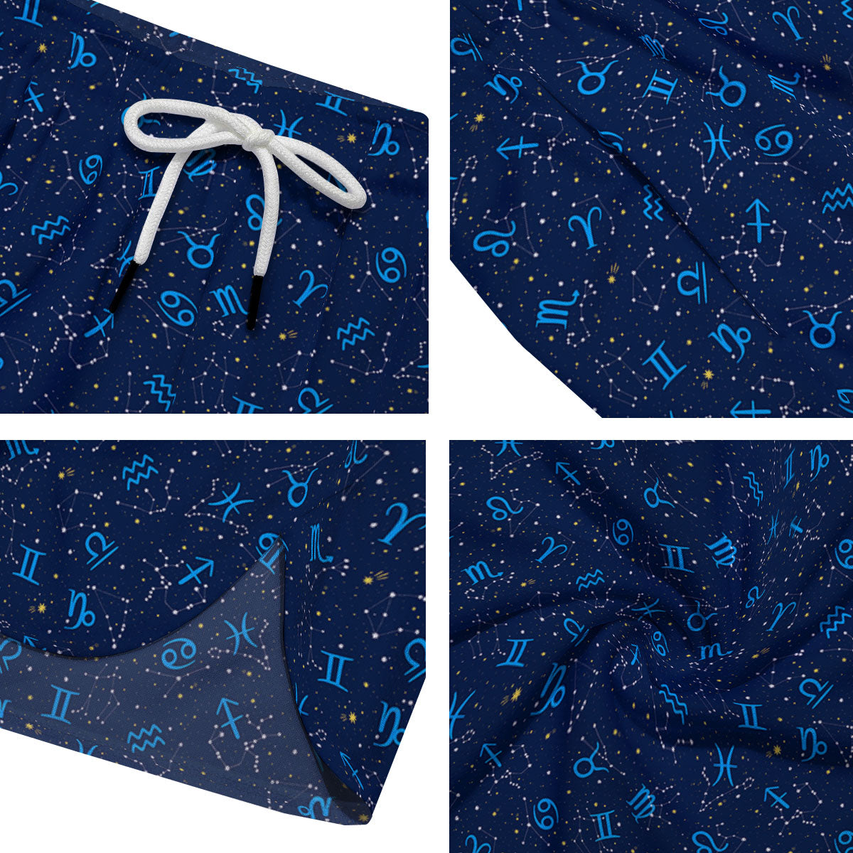 Zodiac Symbols Blue Print Pattern Men's Running Shorts-grizzshop