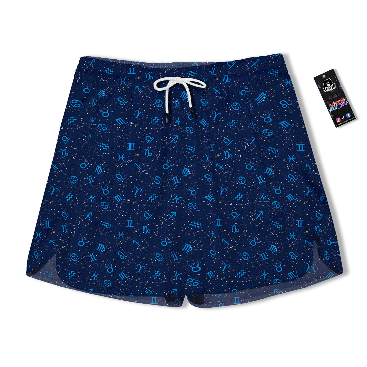 Zodiac Symbols Blue Print Pattern Men's Running Shorts-grizzshop