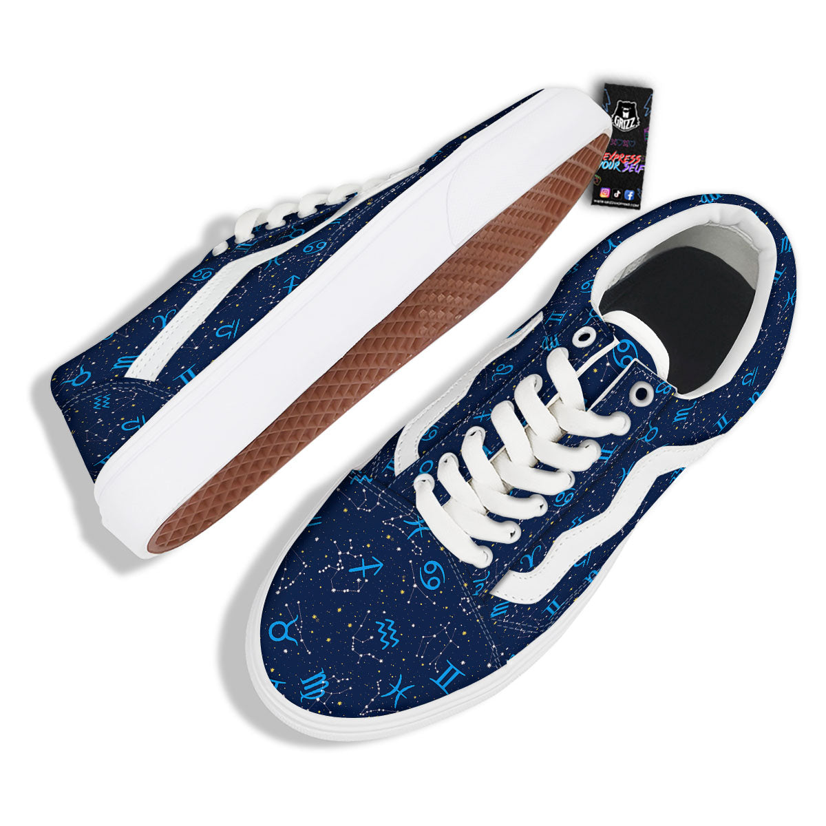 Zodiac Symbols Blue Print Pattern Skate Shoes-grizzshop