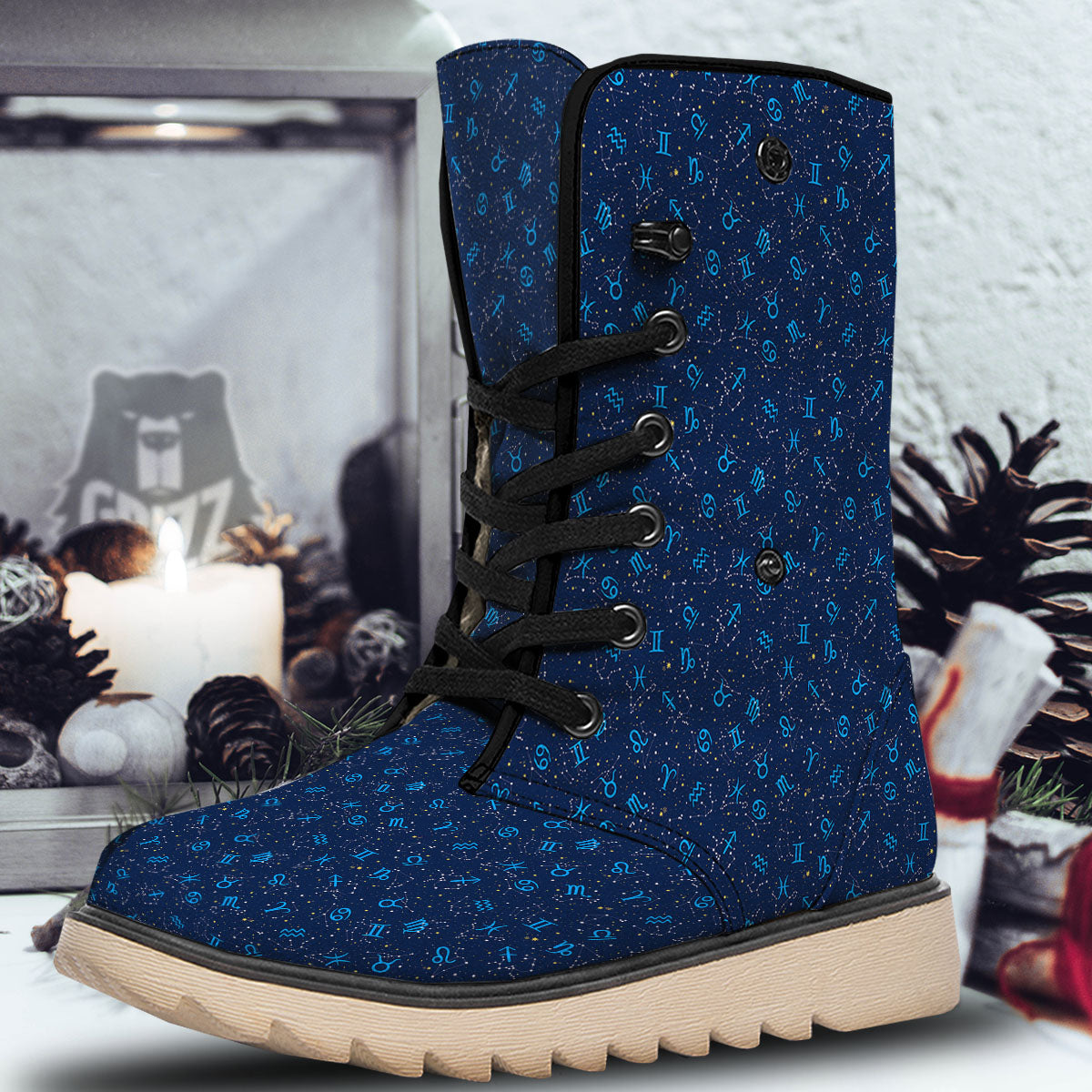 Zodiac Symbols Blue Print Pattern Snow Boots-grizzshop