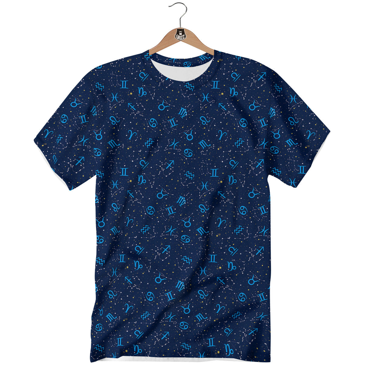 Zodiac Symbols Blue Print Pattern T-Shirt-grizzshop