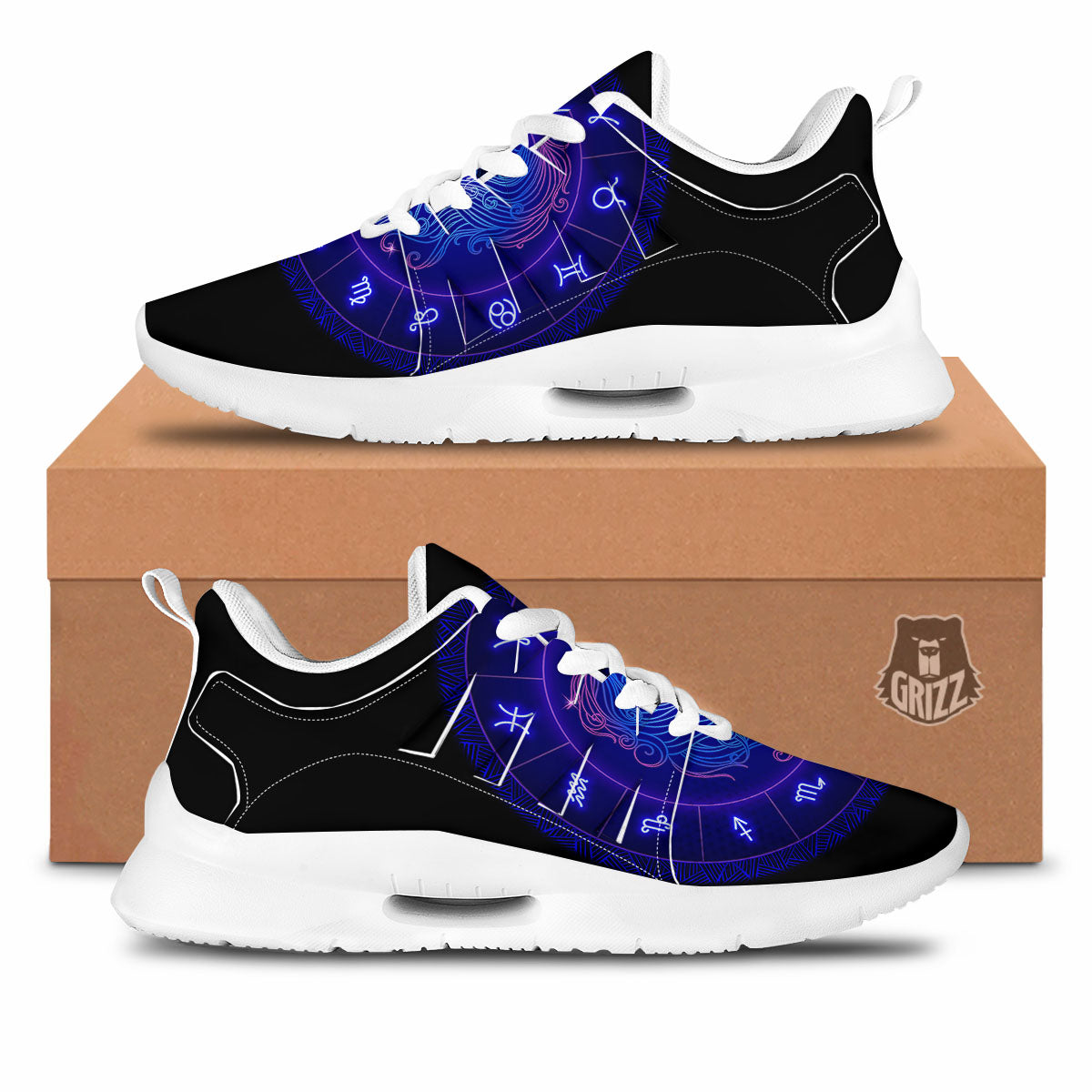 Zodiac Symbols Blue Print Pattern Tennis Shoes-grizzshop