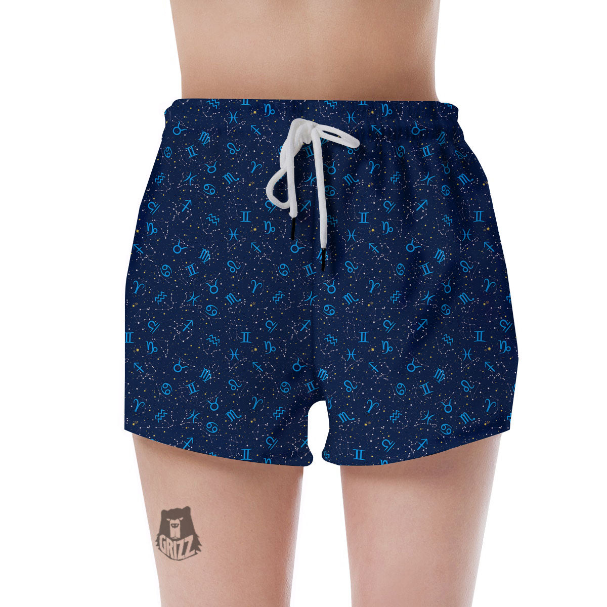 Zodiac Symbols Blue Print Pattern Women's Shorts-grizzshop
