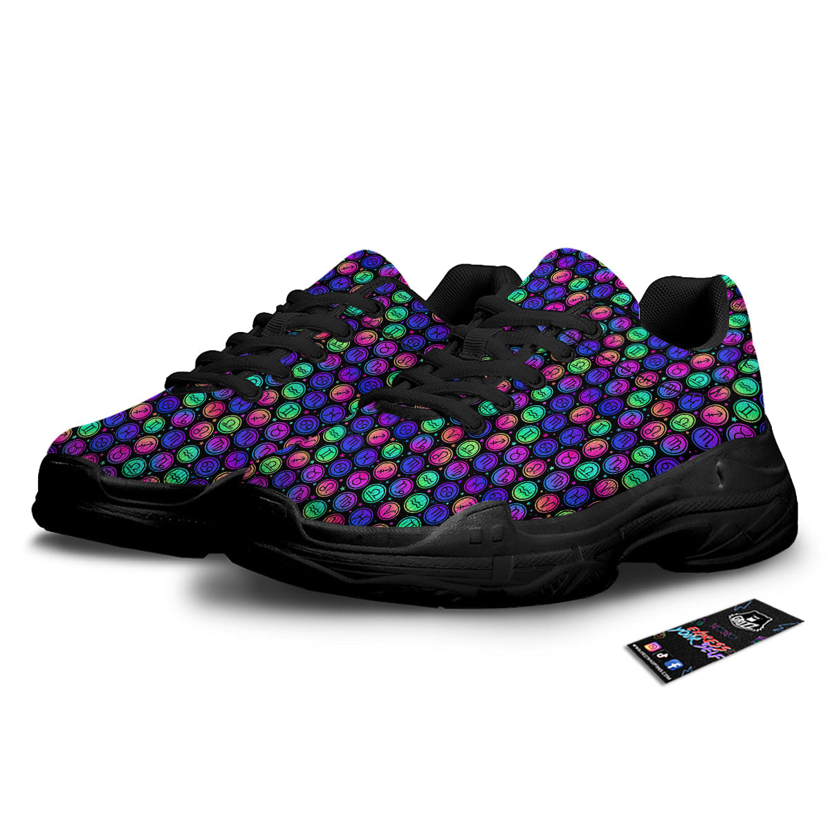 Zodiac Symbols Colorful Print Pattern Black Chunky Shoes-grizzshop