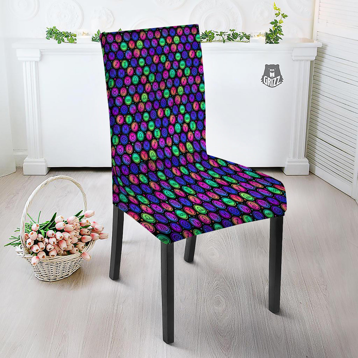 Zodiac Symbols Colorful Print Pattern Dining Chair Slipcover-grizzshop