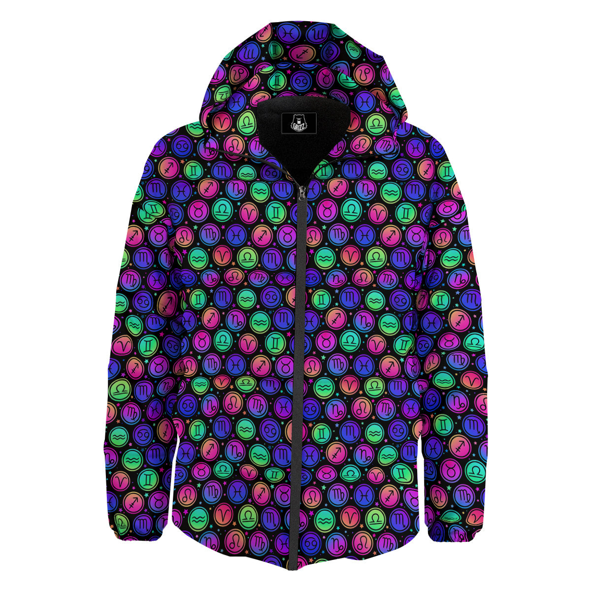 Zodiac Symbols Colorful Print Pattern Down Jacket-grizzshop