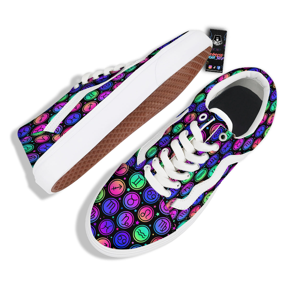 Zodiac Symbols Colorful Print Pattern Skate Shoes-grizzshop