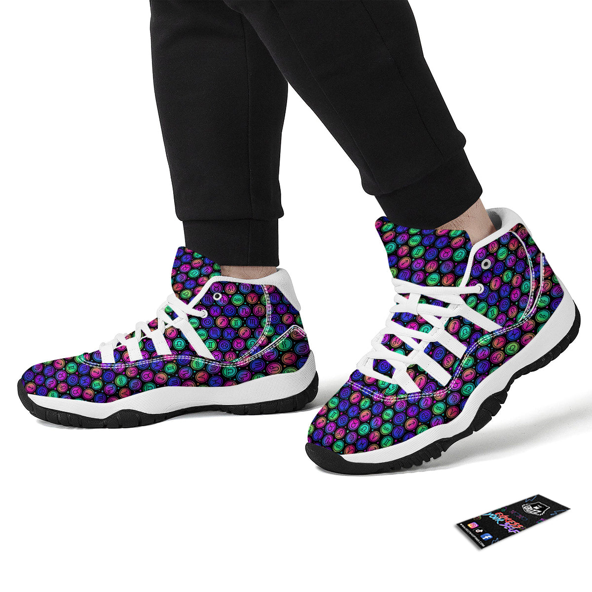 Zodiac Symbols Colorful Print Pattern White Bball Shoes-grizzshop