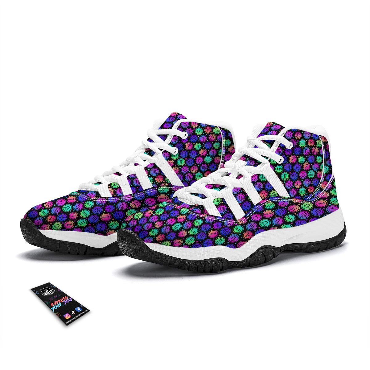 Zodiac Symbols Colorful Print Pattern White Bball Shoes-grizzshop