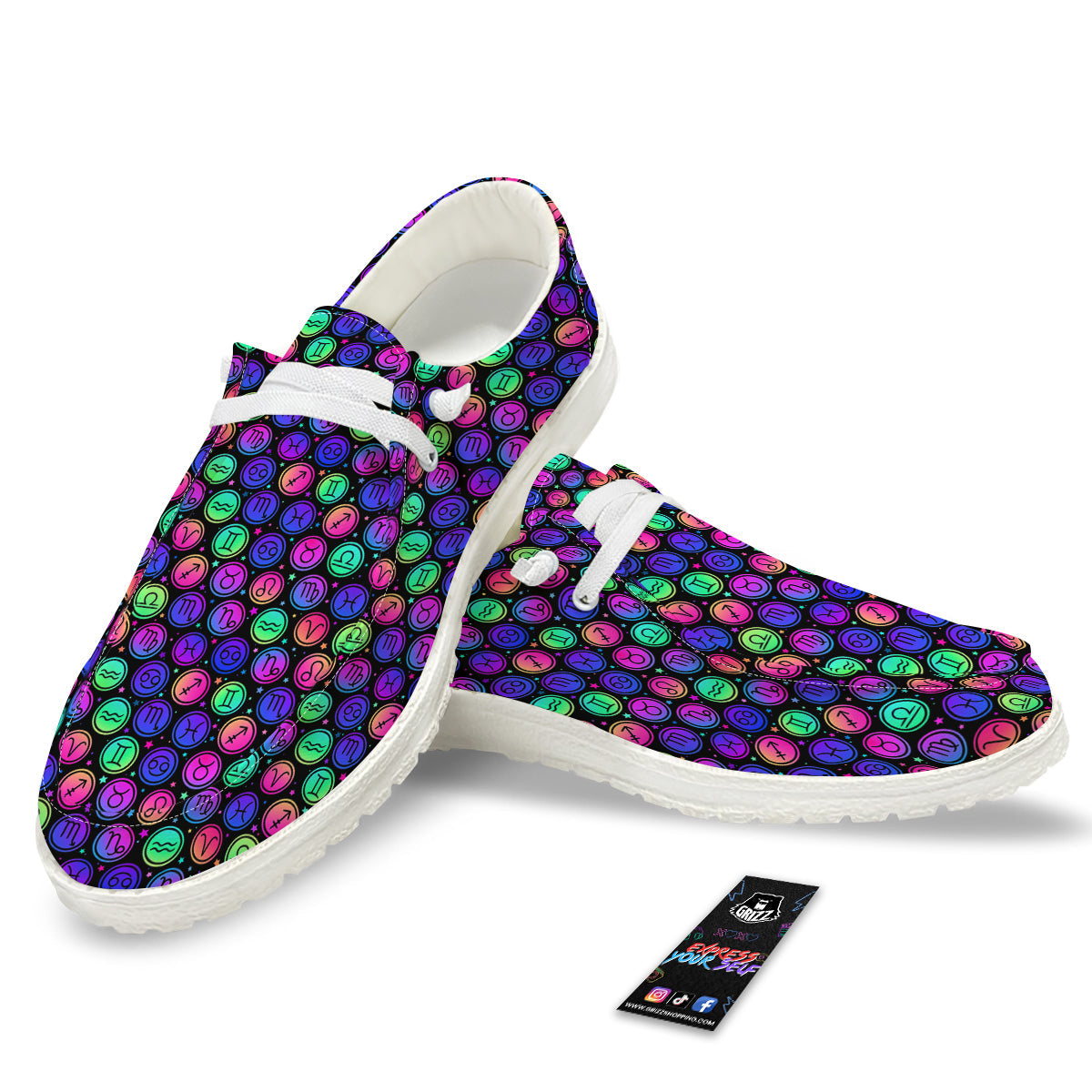Zodiac Symbols Colorful Print Pattern White Loafers-grizzshop