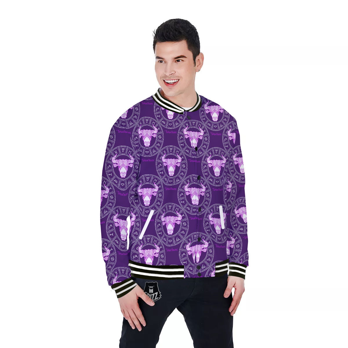 Zodiac Taurus Purple Print Pattern Baseball Jacket-grizzshop