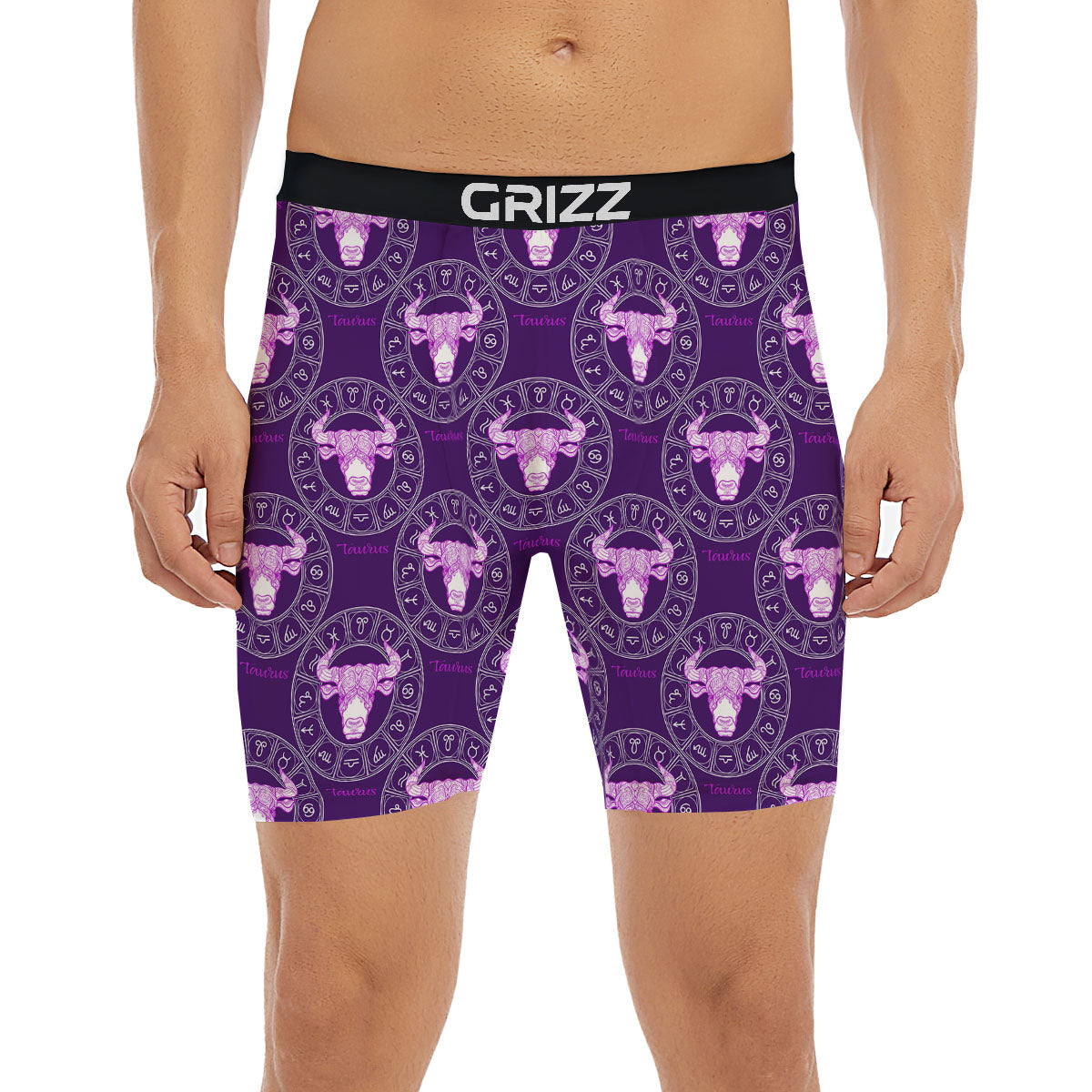 Zodiac Taurus Purple Print Pattern Boxer Briefs-grizzshop