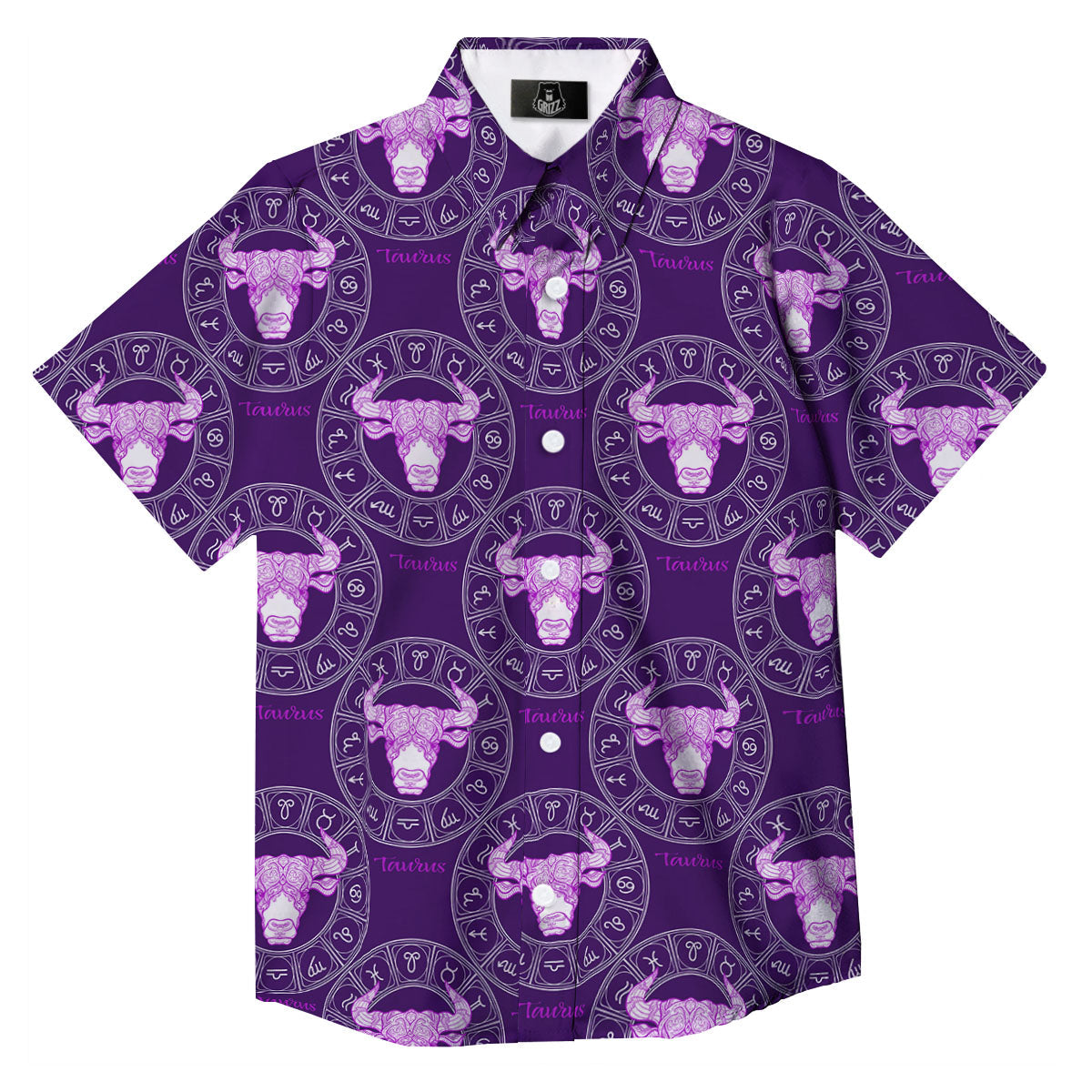Zodiac Taurus Purple Print Pattern Button Up Shirt-grizzshop
