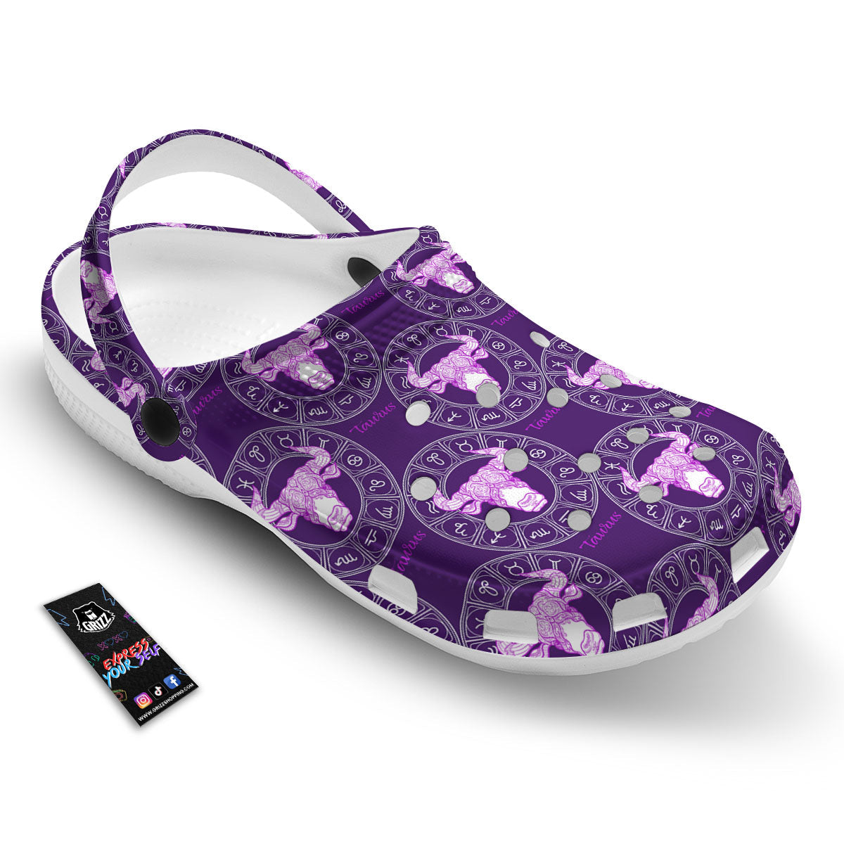 Zodiac Taurus Purple Print Pattern Clog-grizzshop