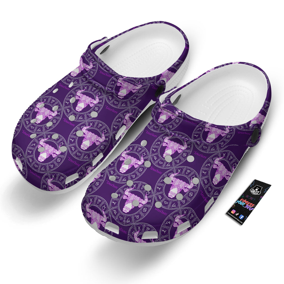 Zodiac Taurus Purple Print Pattern Clog-grizzshop