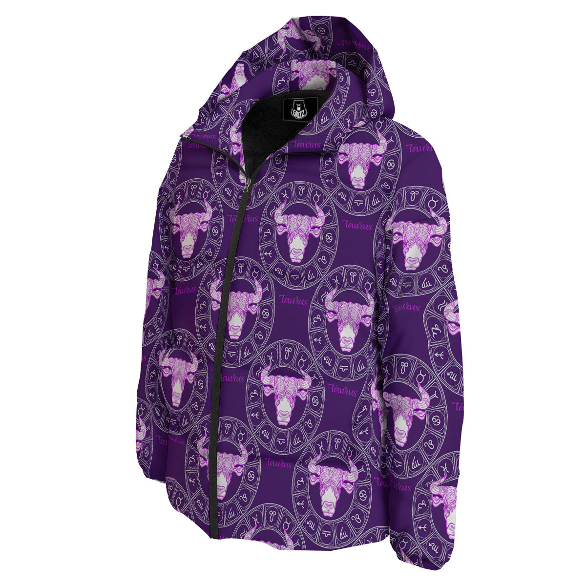 Zodiac Taurus Purple Print Pattern Down Jacket-grizzshop