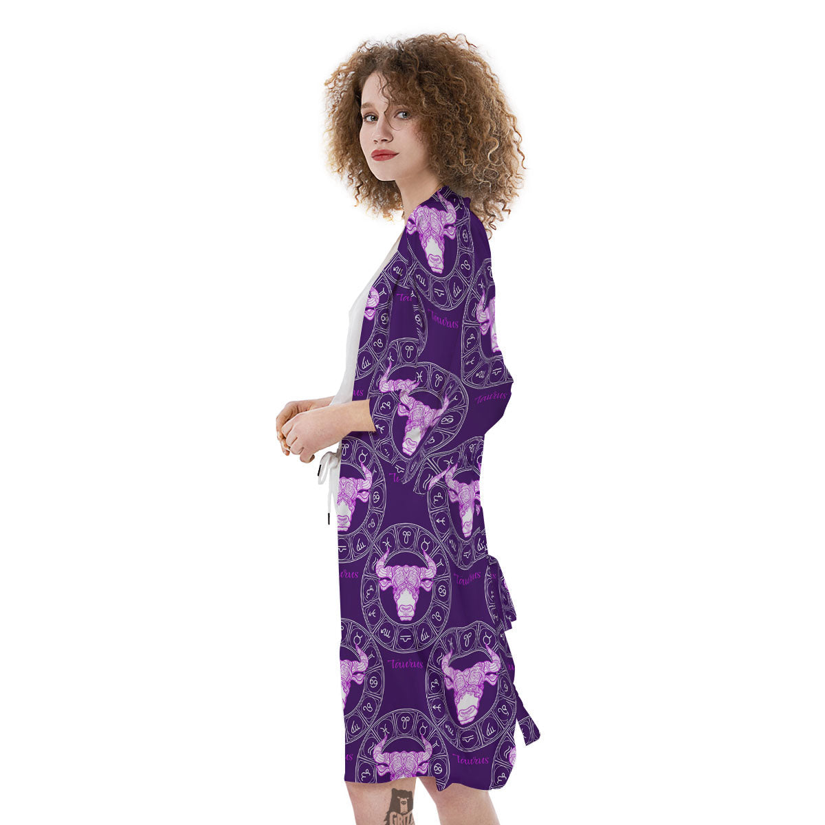 Zodiac Taurus Purple Print Pattern Kimono-grizzshop