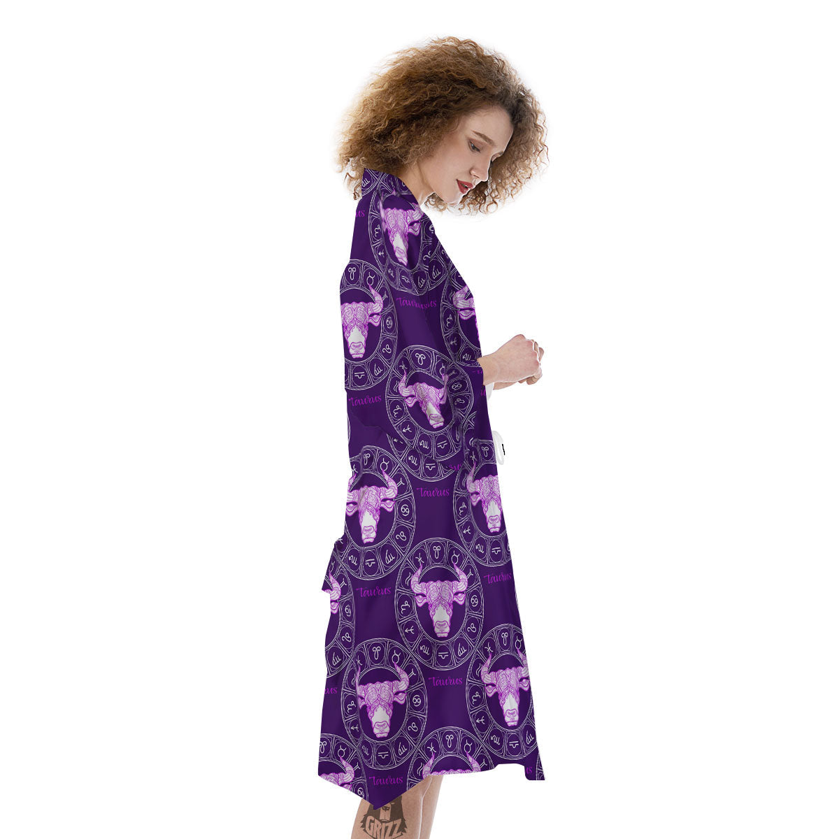 Zodiac Taurus Purple Print Pattern Kimono-grizzshop