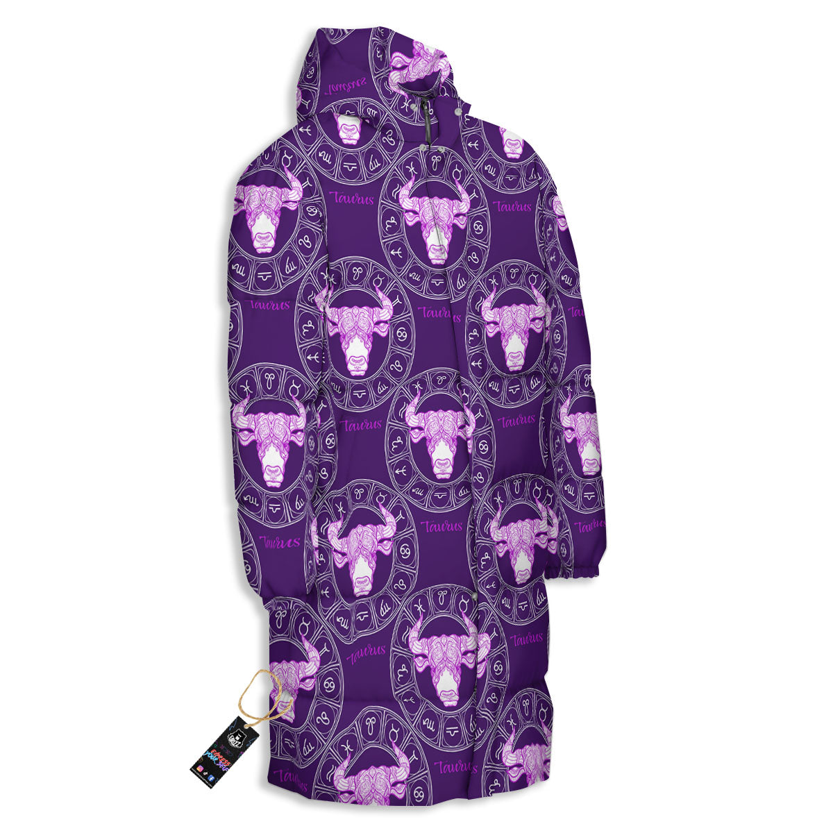 Zodiac Taurus Purple Print Pattern Long Down Jacket-grizzshop