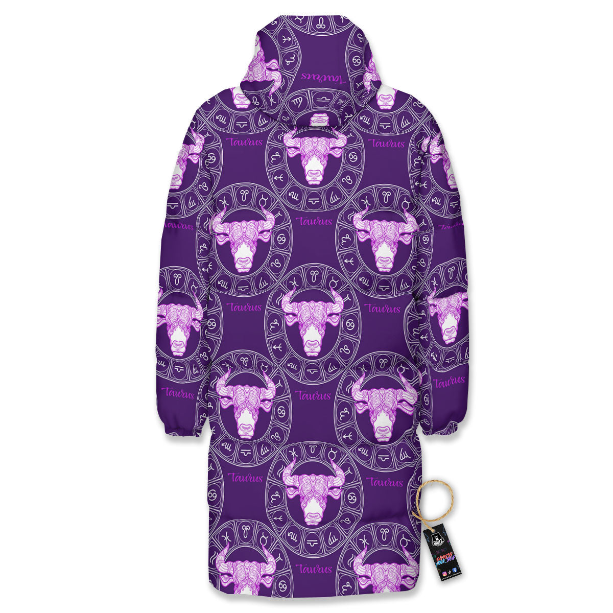 Zodiac Taurus Purple Print Pattern Long Down Jacket-grizzshop