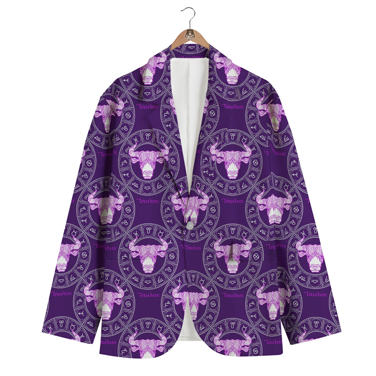 Zodiac Taurus Purple Print Pattern Men's Blazer-grizzshop