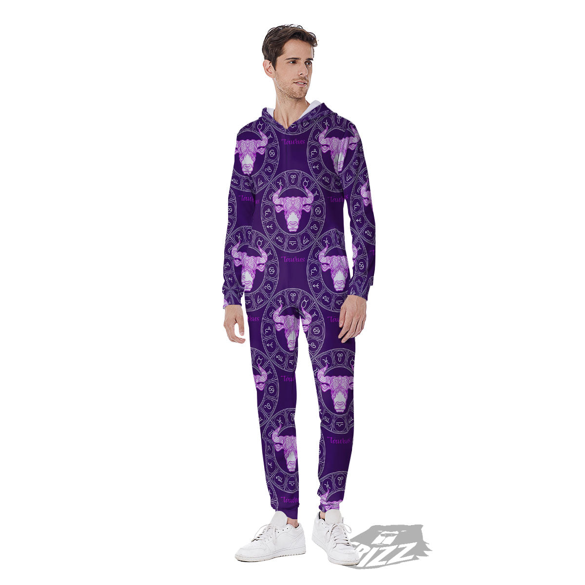 Zodiac Taurus Purple Print Pattern Men's Jumpsuit-grizzshop