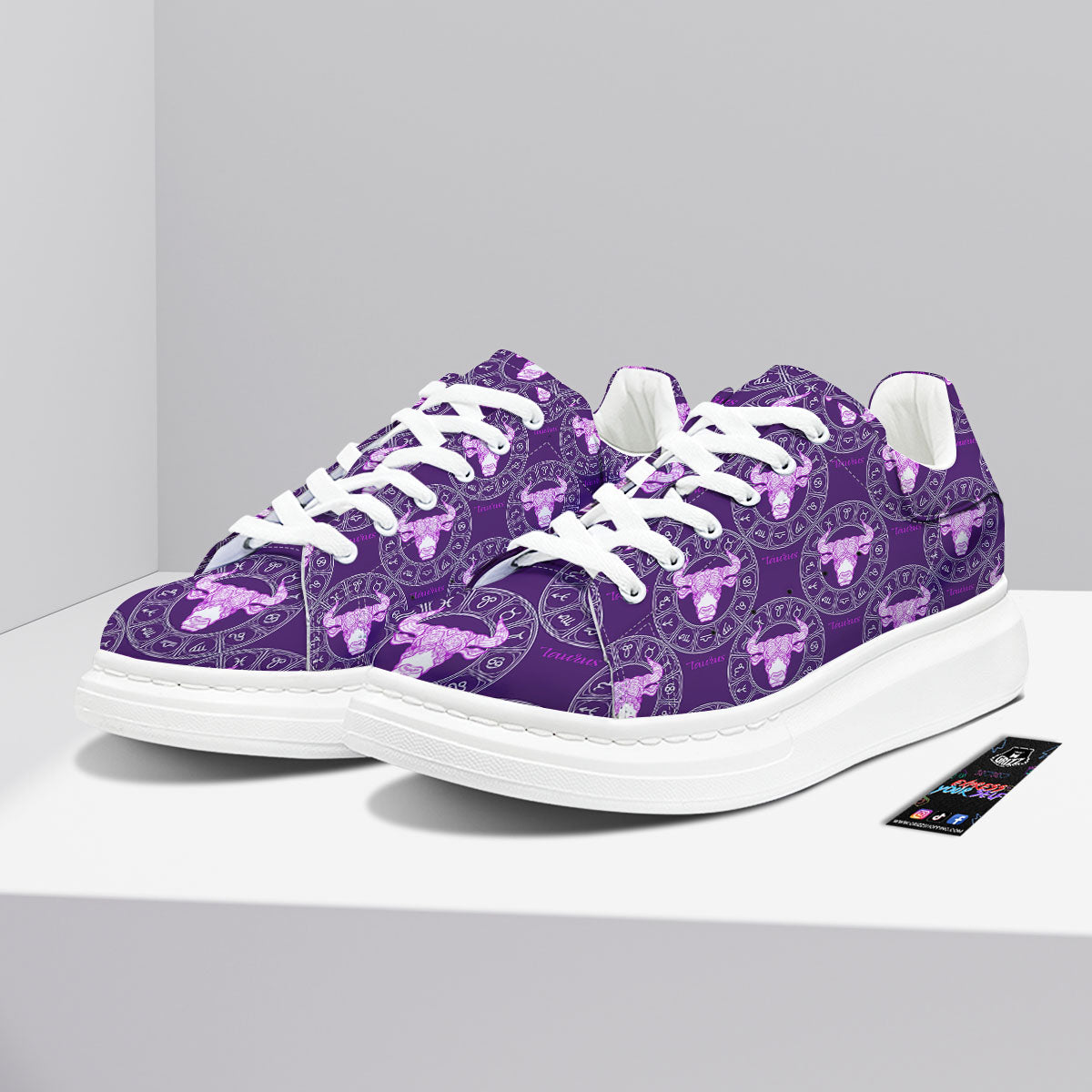 Zodiac Taurus Purple Print Pattern Platform Shoes-grizzshop