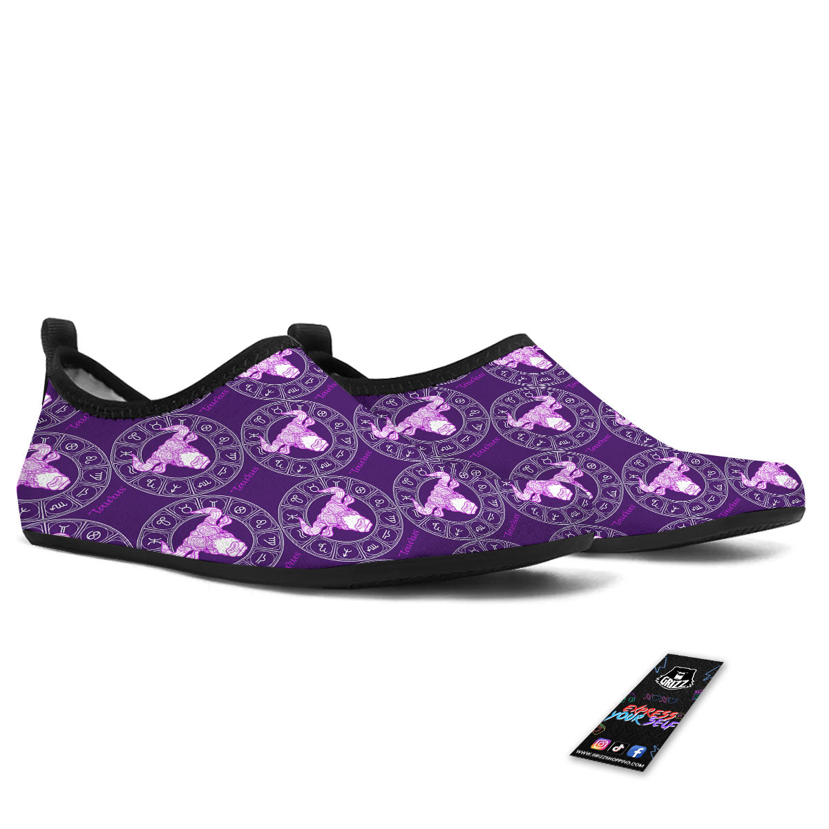 Zodiac Taurus Purple Print Pattern Water Shoes-grizzshop