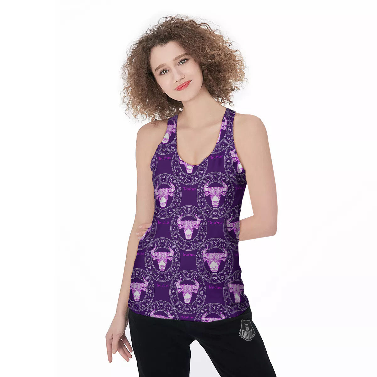 Zodiac Taurus Purple Print Pattern Women's Racerback Tank Top-grizzshop