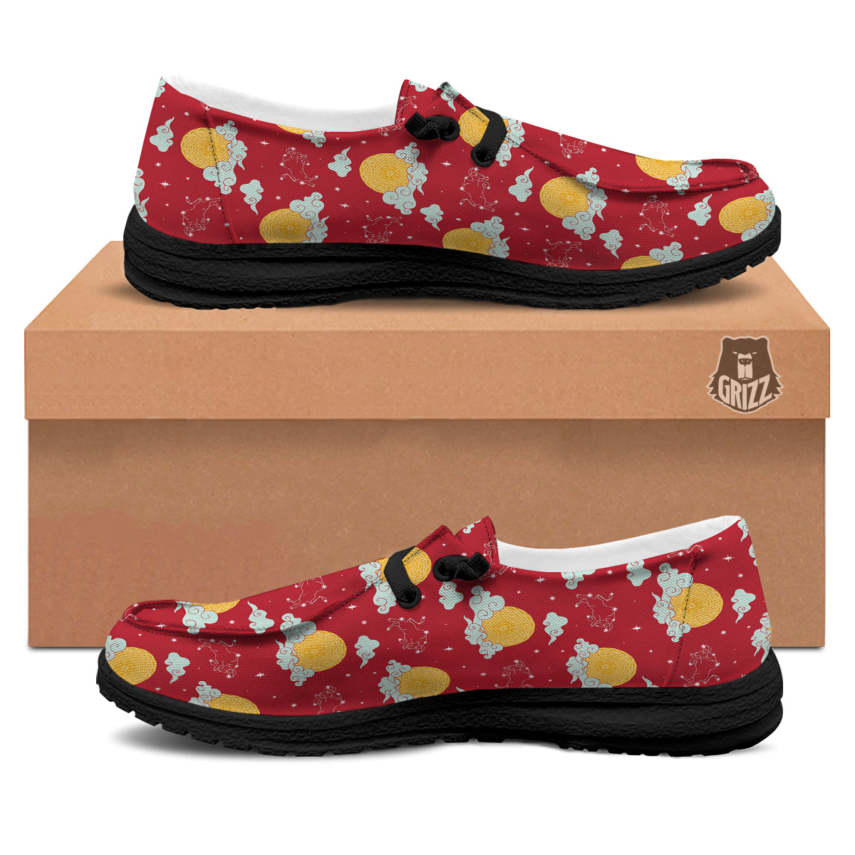 Zodiac Taurus Sky Chinese Year Print Pattern Black Loafers-grizzshop