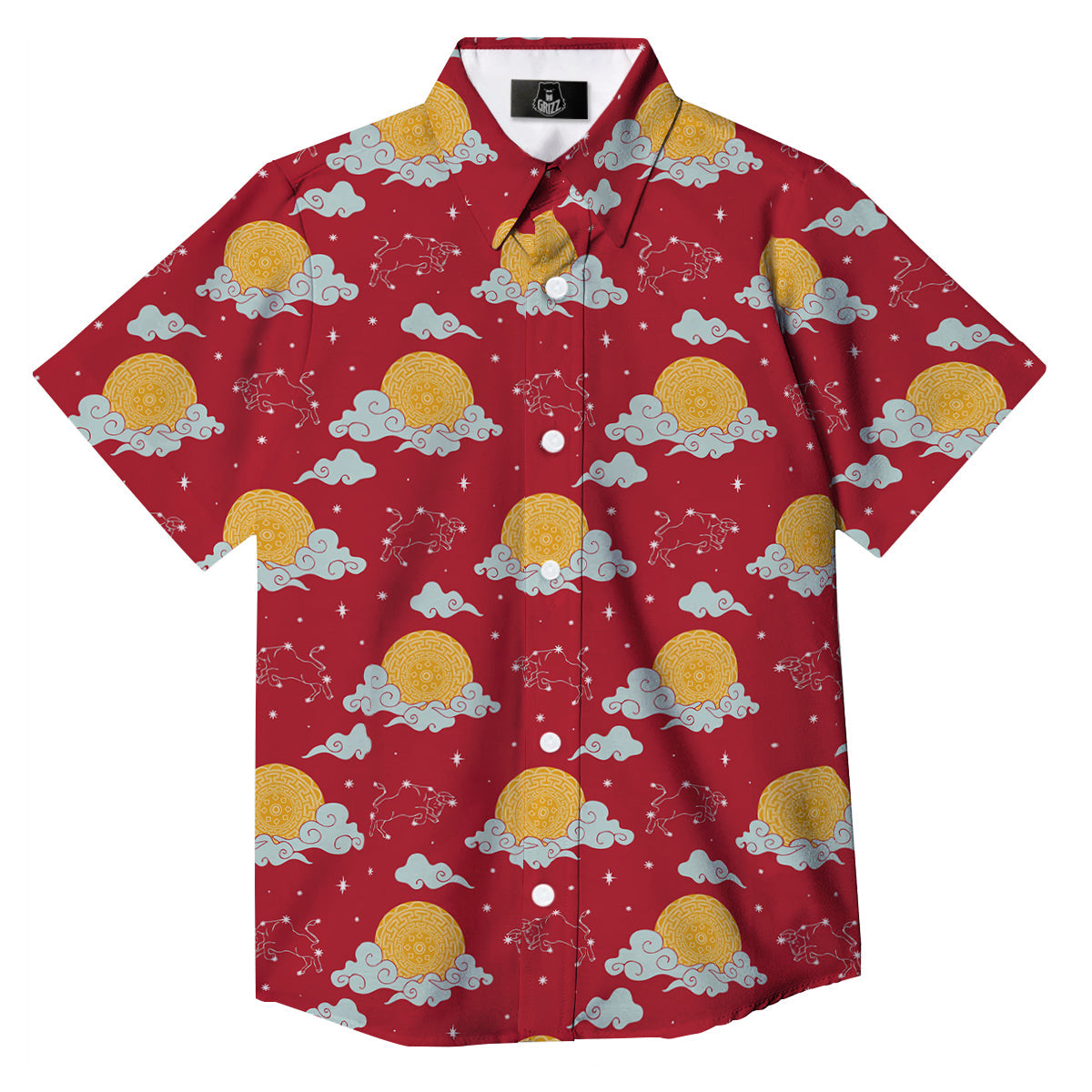 Zodiac Taurus Sky Chinese Year Print Pattern Button Up Shirt-grizzshop