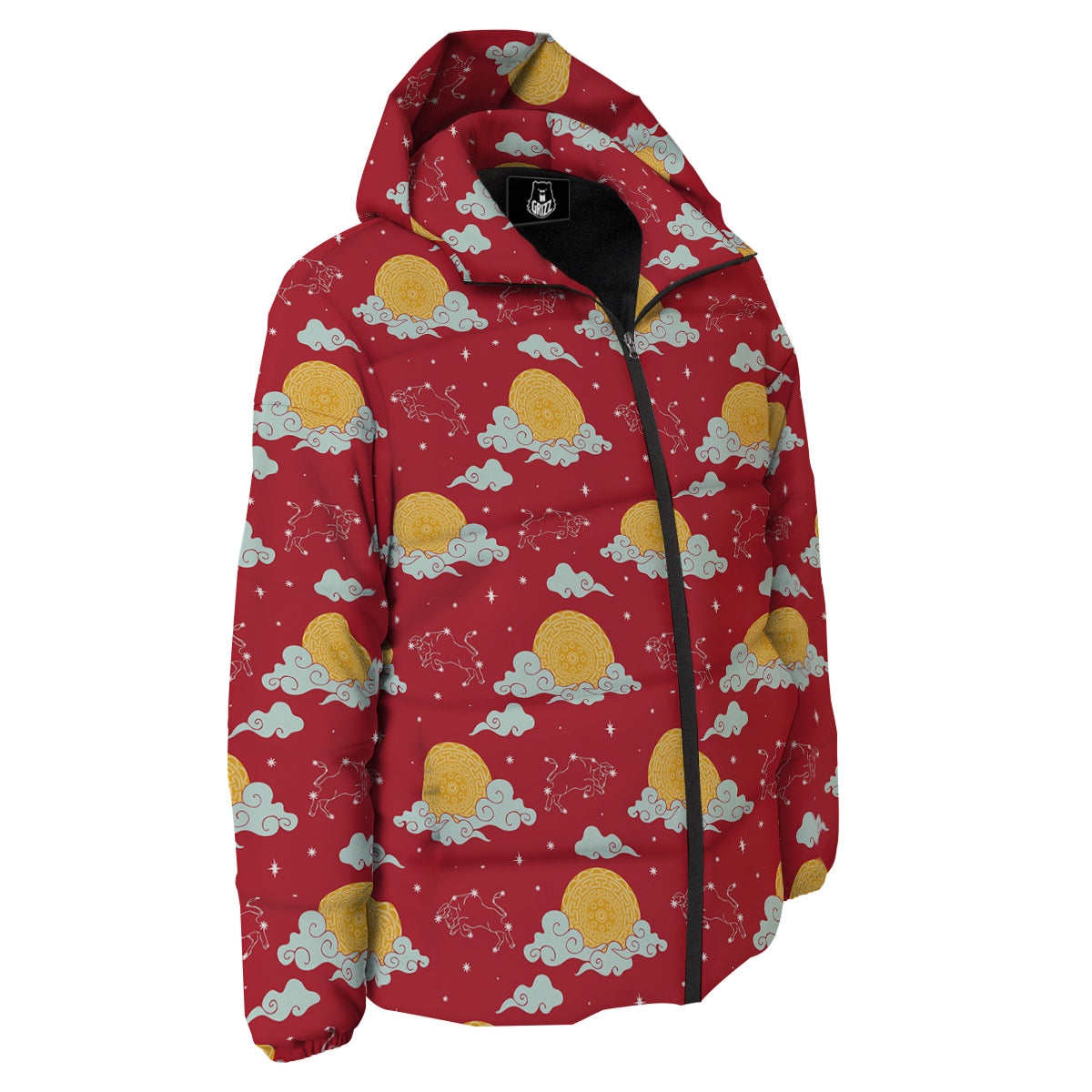 Zodiac Taurus Sky Chinese Year Print Pattern Down Jacket-grizzshop