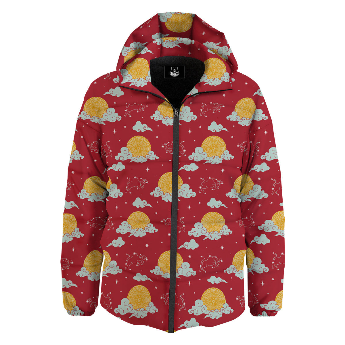 Zodiac Taurus Sky Chinese Year Print Pattern Down Jacket-grizzshop