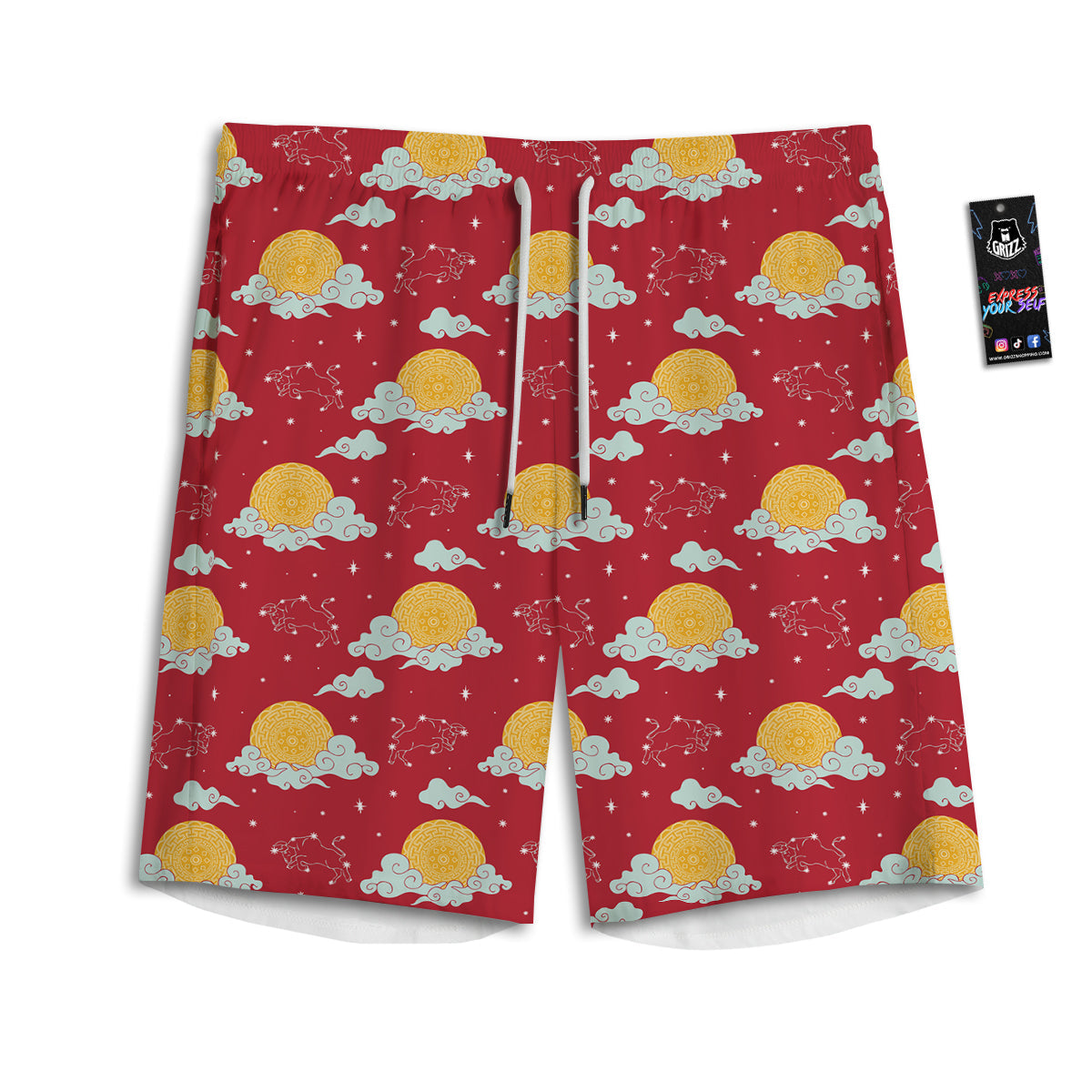 Zodiac Taurus Sky Chinese Year Print Pattern Men's Athletic Shorts