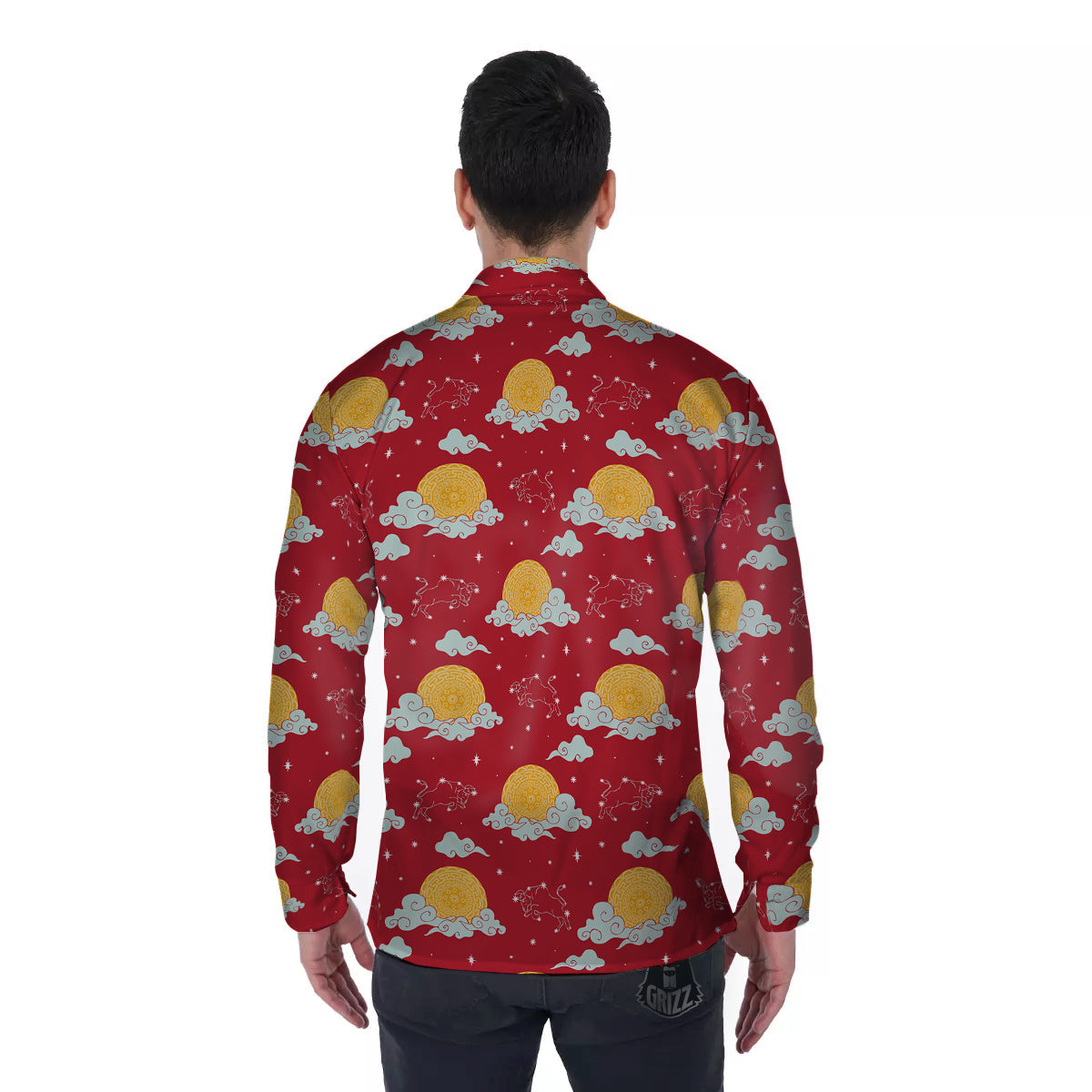 Zodiac Taurus Sky Chinese Year Print Pattern Men's Long Sleeve Shirts-grizzshop