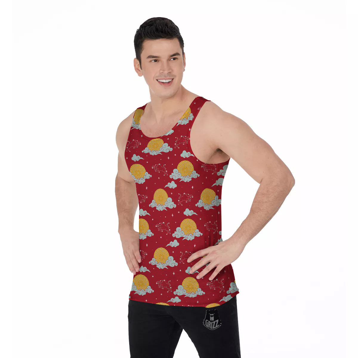 Zodiac Taurus Sky Chinese Year Print Pattern Men's Tank Top-grizzshop
