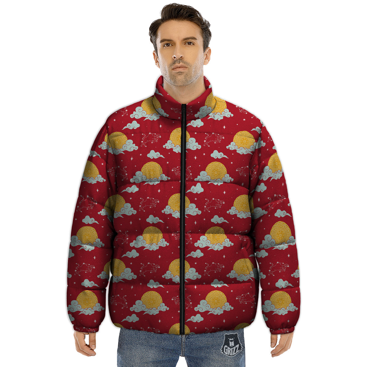Zodiac Taurus Sky Chinese Year Print Pattern Puffer Jacket-grizzshop
