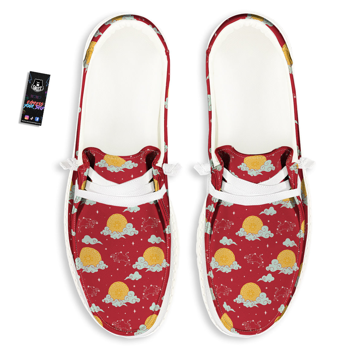 Zodiac Taurus Sky Chinese Year Print Pattern White Loafers-grizzshop