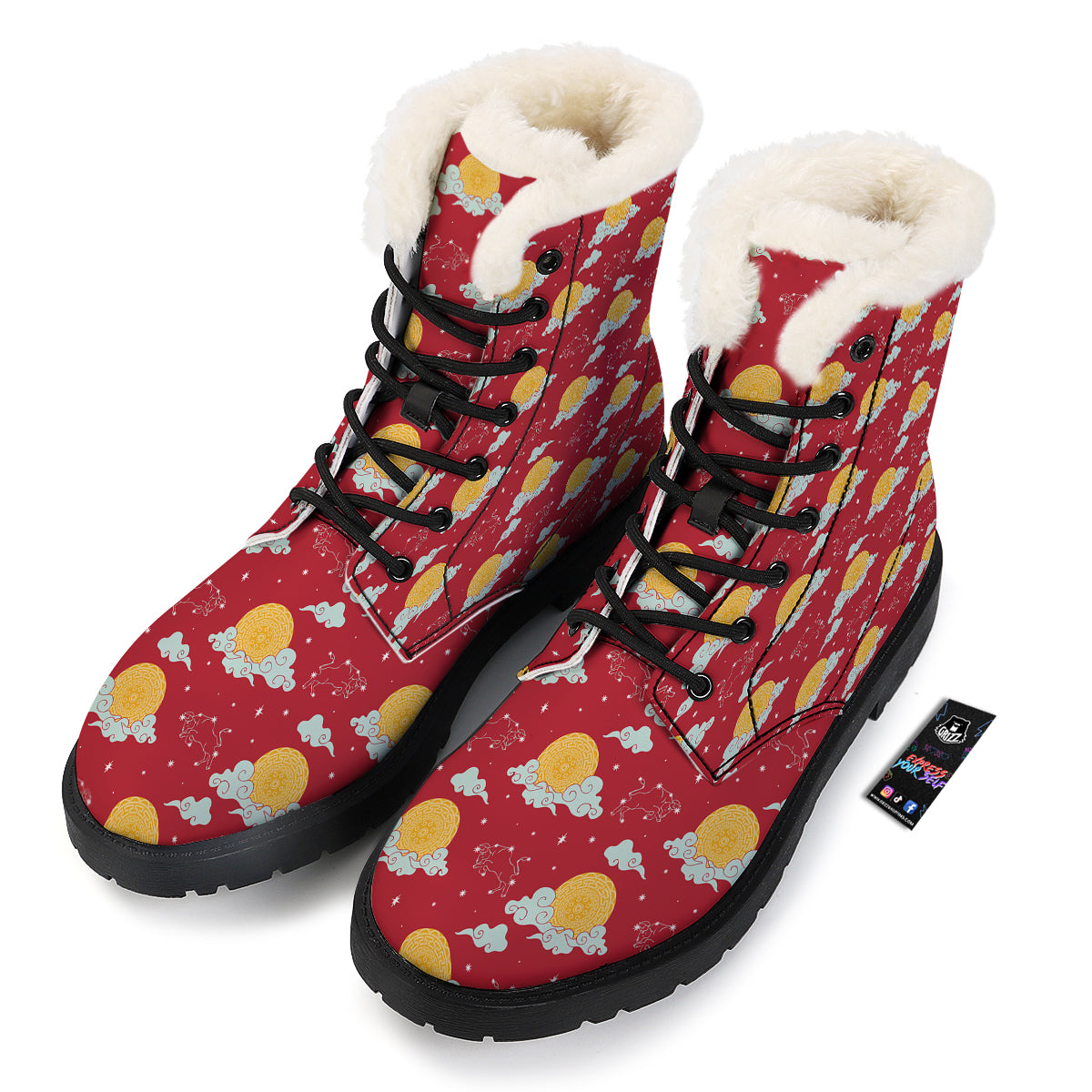 Zodiac Taurus Sky Chinese Year Print Pattern Winter Boots-grizzshop