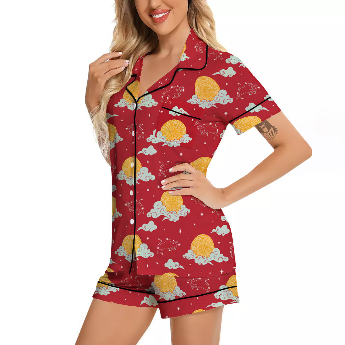 Zodiac Taurus Sky Chinese Year Print Pattern Women Silk Pajamas-grizzshop