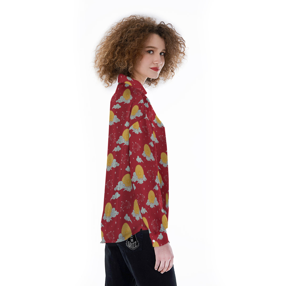Zodiac Taurus Sky Chinese Year Print Pattern Women's Long Sleeve Shirts-grizzshop