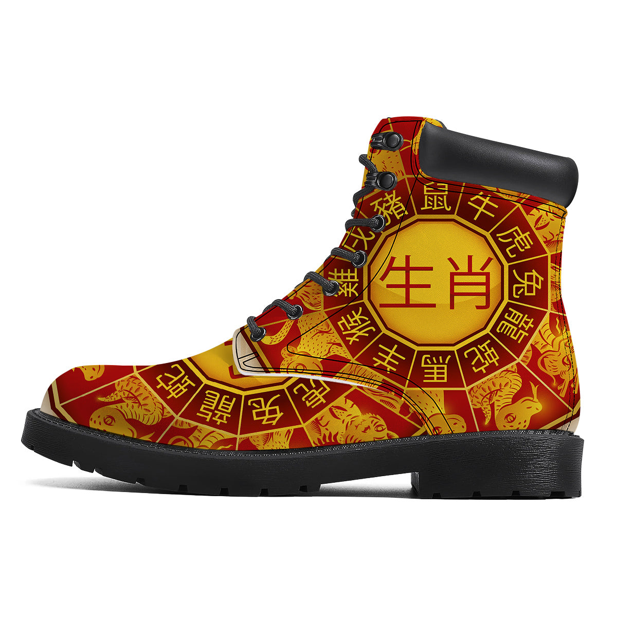 Zodiac Wheel Colourful Chinese Print Boots-grizzshop