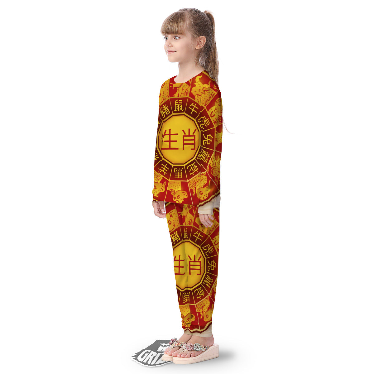 Zodiac Wheel Colourful Chinese Print Kid's Pajamas-grizzshop