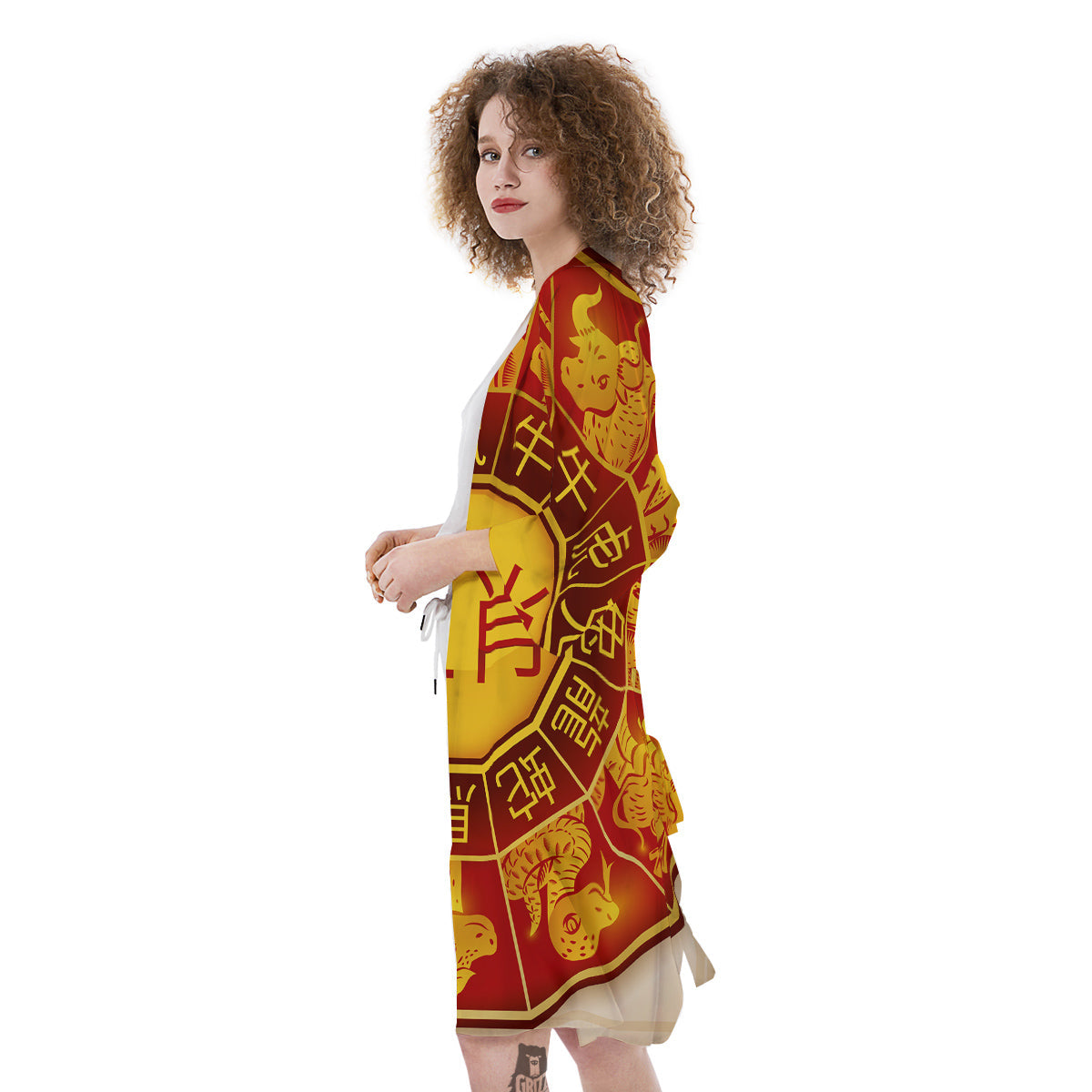 Zodiac Wheel Colourful Chinese Print Kimono-grizzshop
