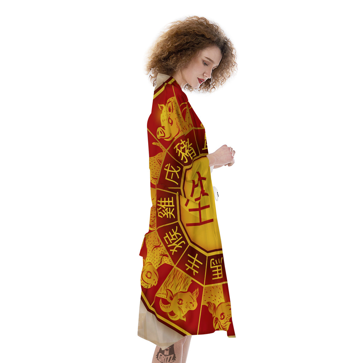 Zodiac Wheel Colourful Chinese Print Kimono-grizzshop