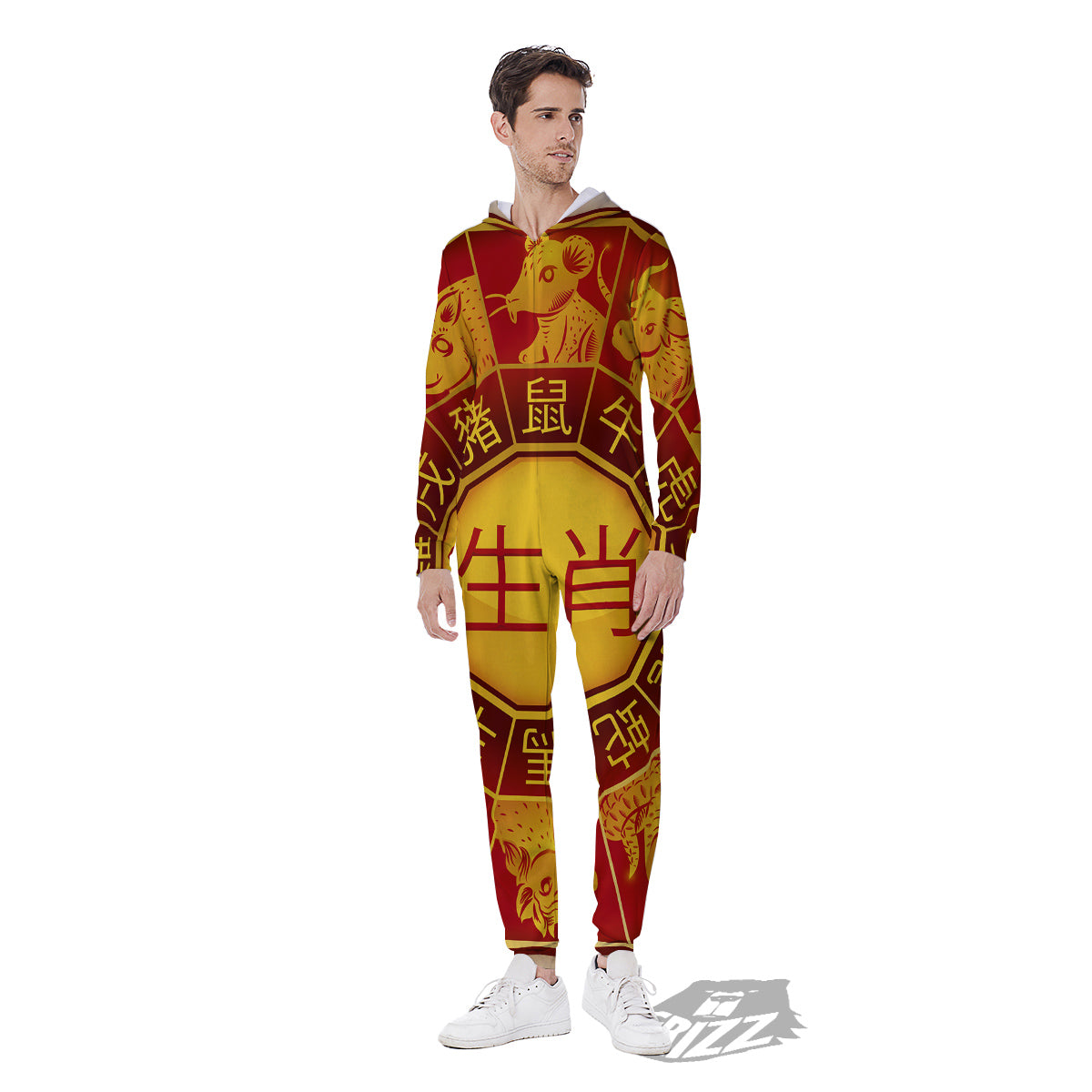 Zodiac Wheel Colourful Chinese Print Men's Jumpsuit-grizzshop
