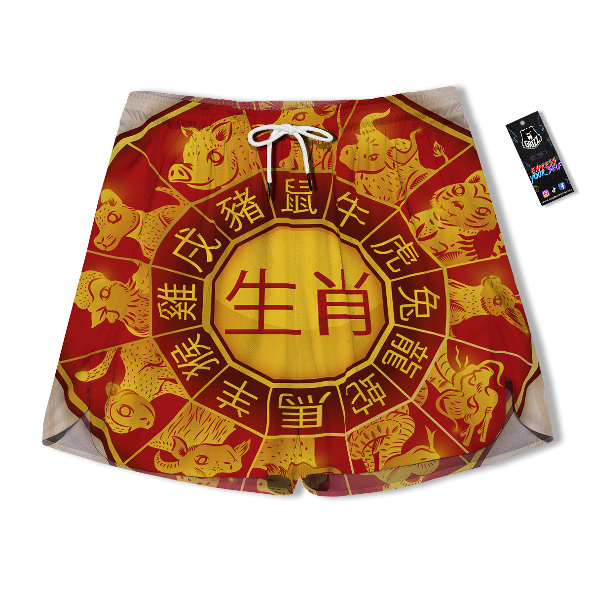 Zodiac Wheel Colourful Chinese Print Men's Running Shorts-grizzshop