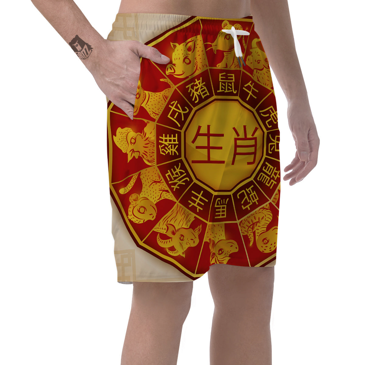 Zodiac Wheel Colourful Chinese Print Men's Shorts-grizzshop