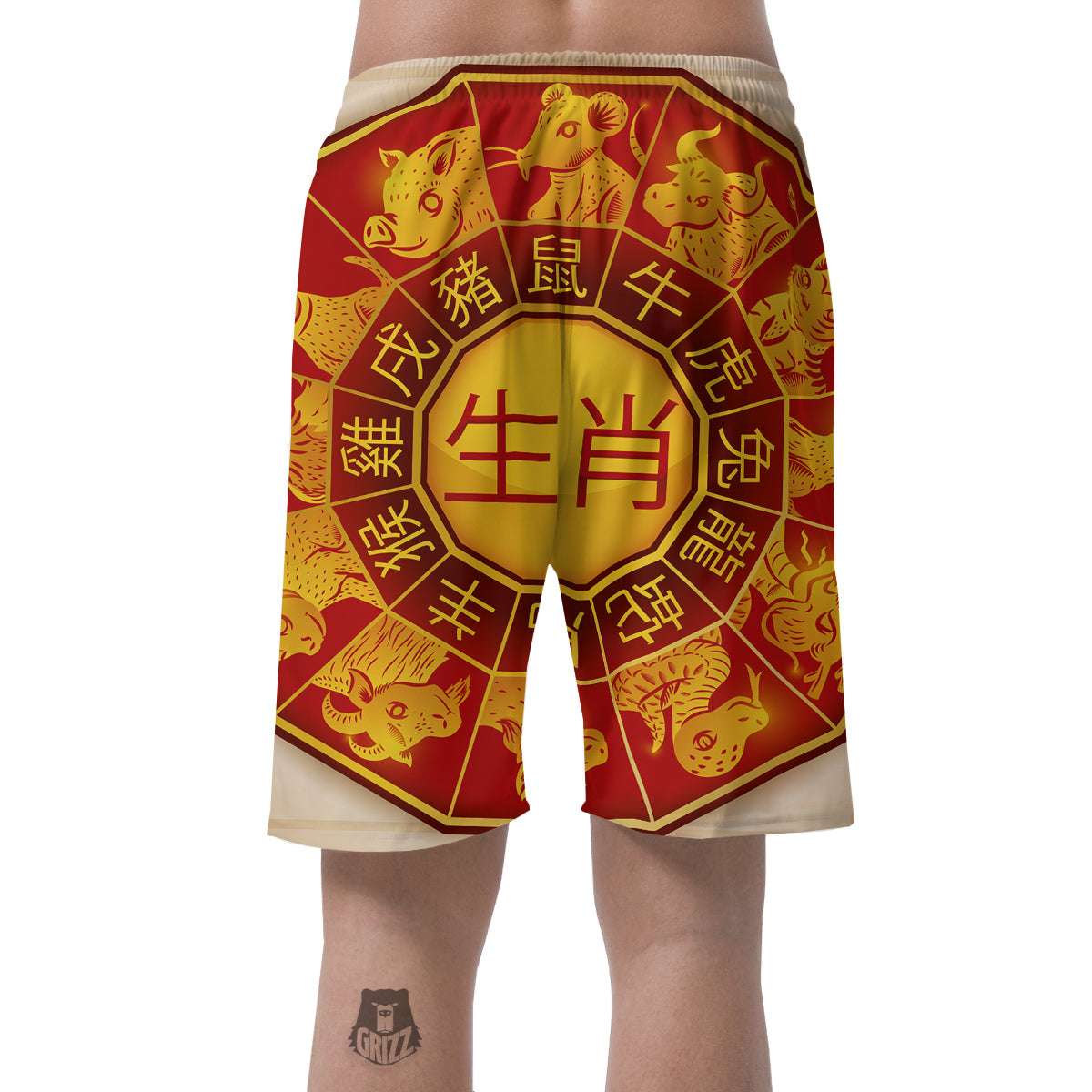 Zodiac Wheel Colourful Chinese Print Men's Shorts-grizzshop